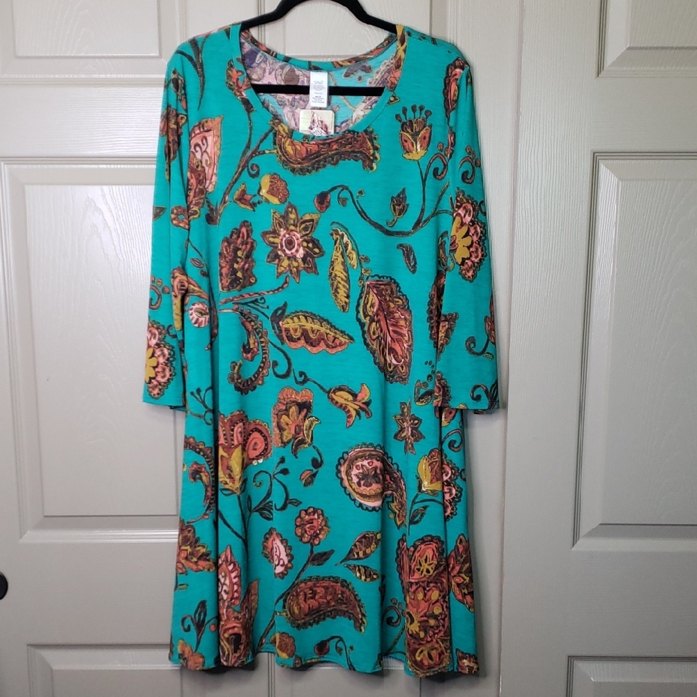 Turquoise Floral Paisley Swing Dress - Women